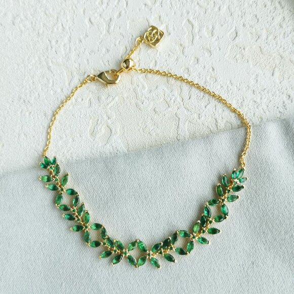 Kendra Scott Rosalie Green Crystal Gold Tennis Bracelet - Picture 2 of 4